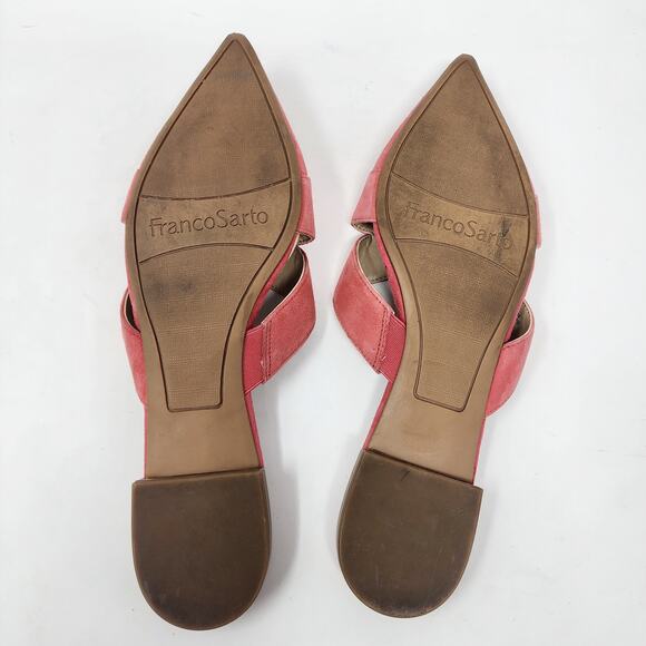 Franco Sarto Mules Women 7.5M Nita Pink Suede Pointed Toe Flats Cut Outs EUC - Picture 8 of 10